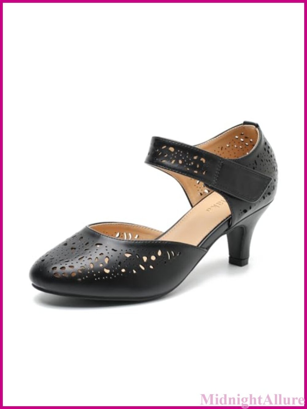 Women's Mary Jane Kitten Heel Pump Faux Leather Closed Toe Cutout
